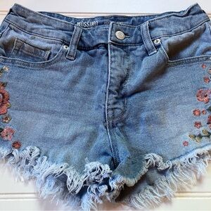 Mossimo Supply Co. Blue Jean Shorts with Floral Embroidery